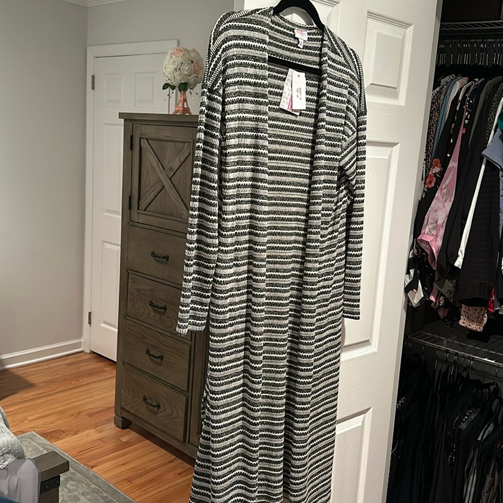 NWT Lularoe Janet long open front cardigan size medium grey white